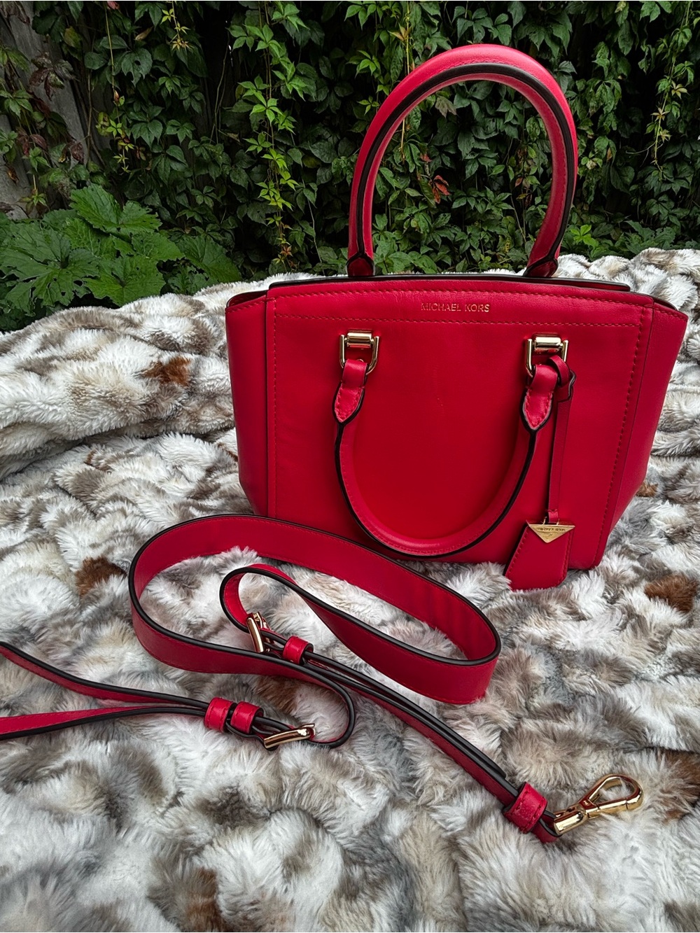 Michael Kors Deep Pink Leather Satchel with Detachable Strap